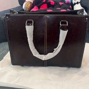 BRAND NEW NEVER USED!!Dark Brown Leather Tote Bag